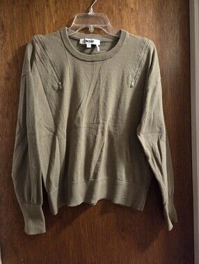 DKNY Olive Crewneck Sweater with Shoulder Zips Size Large